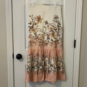 Calypso St. Barth Floral Maxi Skirt - Cream and Pink
